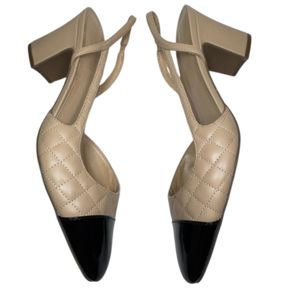 Marc Fisher Laniya Beige Faux Quilted Leather Cap Toe Sling Back Pumps Size 10 - Picture 5 of 12